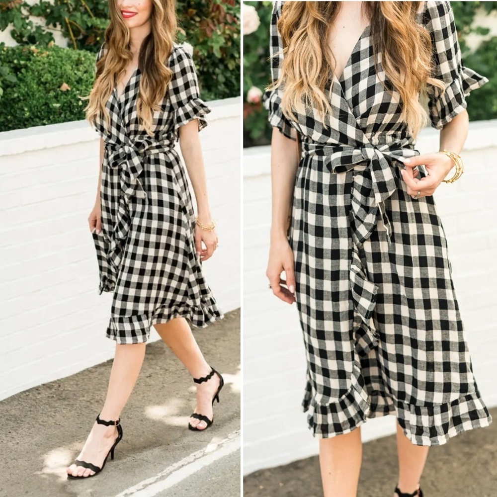 ISABELLA SINCLAIR x ANTHROPOLOGIE Gingham Flutter Wrap‎ Dress